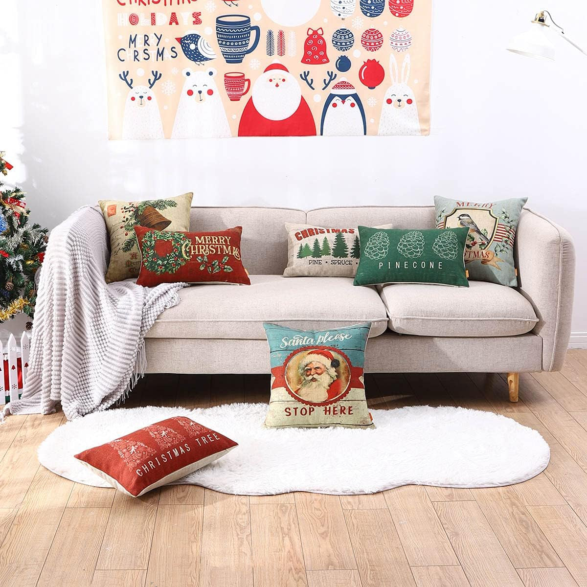 Christmas Outdoor Pillow Cover 18X18 Inch Home Decor Decorative Cushion Case for Sofa Couch Retro Christmas Bell Winter Decorations Throw Pillowcase CC1863