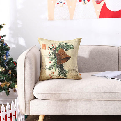 Christmas Outdoor Pillow Cover 18X18 Inch Home Decor Decorative Cushion Case for Sofa Couch Retro Christmas Bell Winter Decorations Throw Pillowcase CC1863