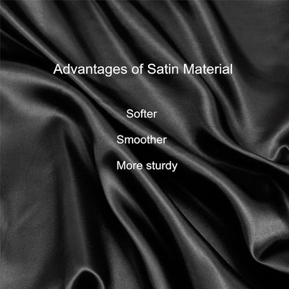 Black Satin Pillowcase for Hair and Skin, Vegan Silk Pillowcase Set-2 Satin Pillowcases, 1 Eye Mask, 1 Scrunchie-Luxury Sleep Set, Silky Standard Satin Pillow Cases with Envelope Closure