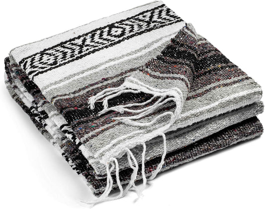 Authentic Mexican Blanket - Premium Yoga Blanket Beach Blanket - Perfect Picnic Blanket, Travel Blanket, Outdoor Blanket - Well Made Yoga Bolster (Gray)