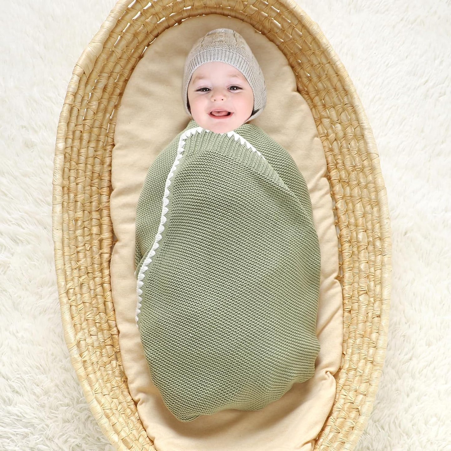 Cotton Baby Blanket Gender Neutral Nursery Swaddling Blanket for Shower Gift Registry for Baby Sage Green 40 X30 Inch