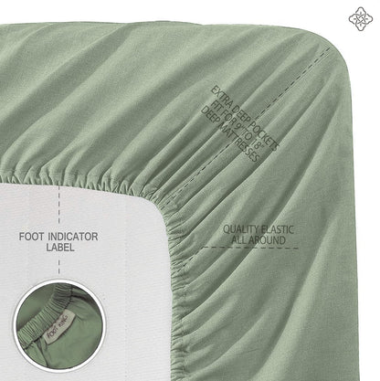 100% Organic Cotton 1 Fitted Sheet Queen Size Only | 300 Thread Count Sateen Weave GOTS Certified with Deep Pocket - Basil