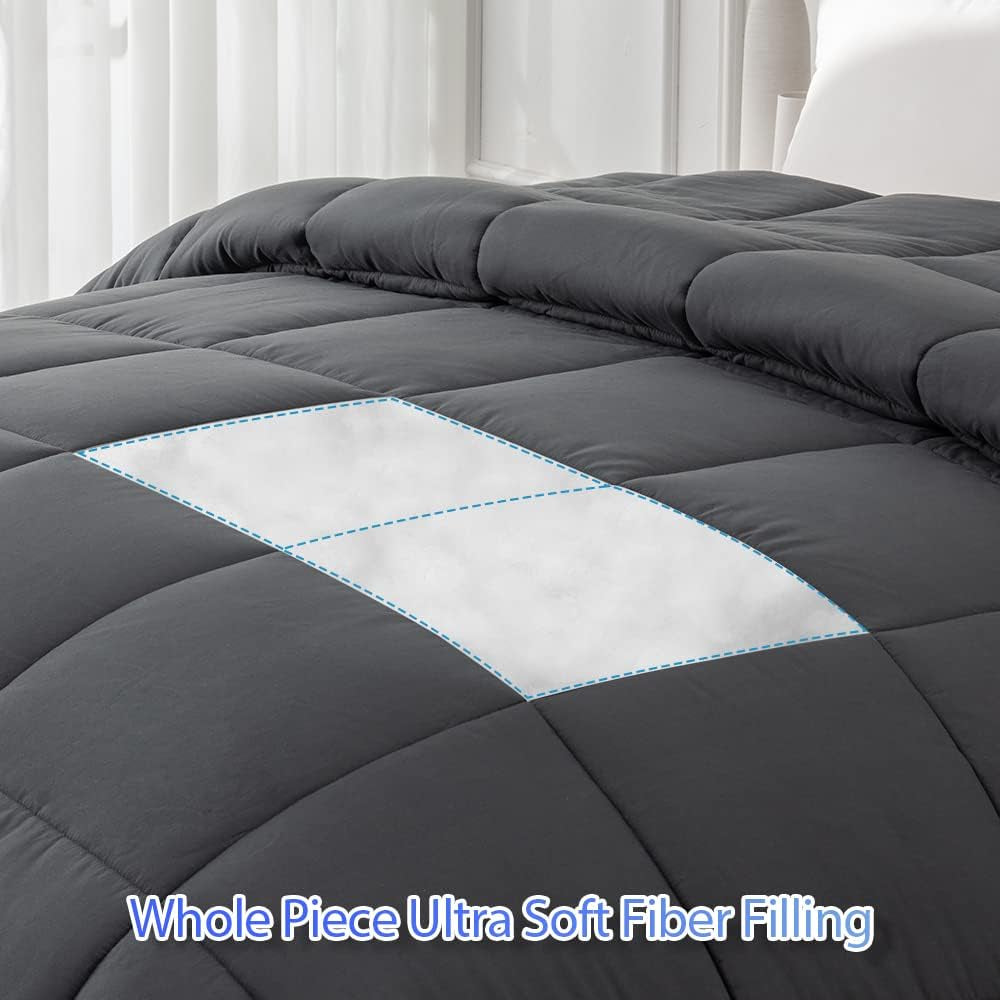 Twin Comforter Duvet Insert - All Season Dark Grey Comforters Twin Size - Quilted down Alternative Bedding Comforter with Corner Tabs - Winter Summer Fluffy Soft - Machine Washable