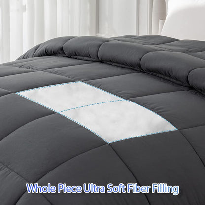 Twin Comforter Duvet Insert - All Season Dark Grey Comforters Twin Size - Quilted down Alternative Bedding Comforter with Corner Tabs - Winter Summer Fluffy Soft - Machine Washable