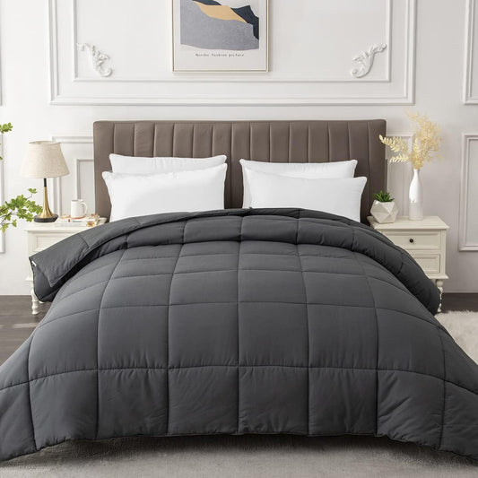 Twin Comforter Duvet Insert - All Season Dark Grey Comforters Twin Size - Quilted down Alternative Bedding Comforter with Corner Tabs - Winter Summer Fluffy Soft - Machine Washable