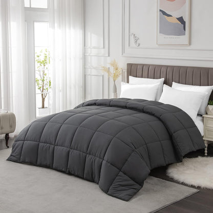 Twin Comforter Duvet Insert - All Season Dark Grey Comforters Twin Size - Quilted down Alternative Bedding Comforter with Corner Tabs - Winter Summer Fluffy Soft - Machine Washable