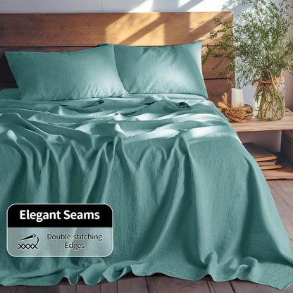 100% Pure Linen Sheet Set Deep Pocket up to 16" Bed Sheets Sets, Natural Flax Beddings Soft, Breathable, Comfortable for All Seasons Twin Size, Aqua