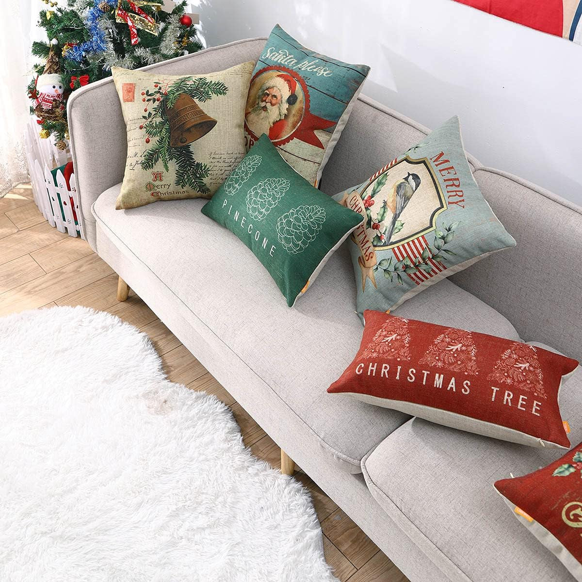 Christmas Outdoor Pillow Cover 18X18 Inch Home Decor Decorative Cushion Case for Sofa Couch Retro Christmas Bell Winter Decorations Throw Pillowcase CC1863