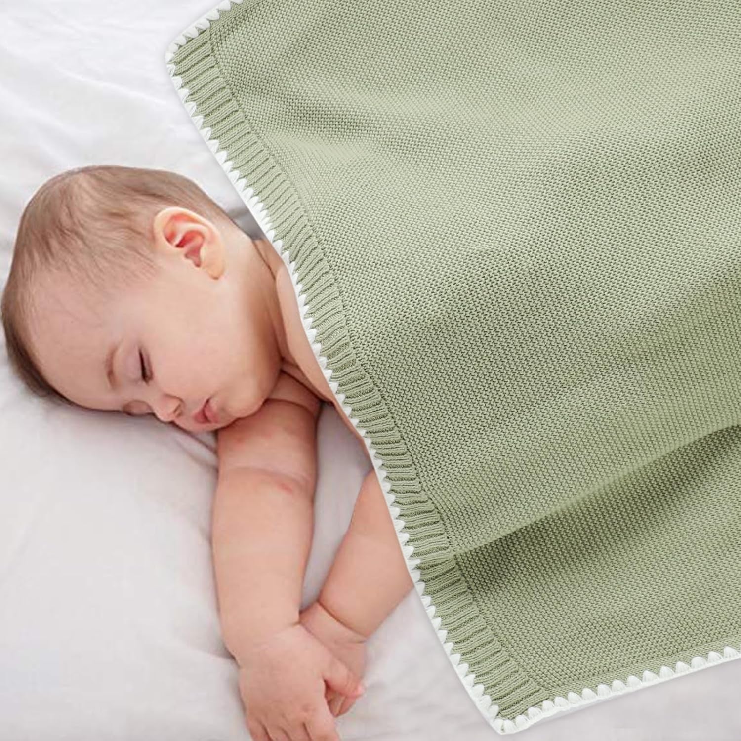 Cotton Baby Blanket Gender Neutral Nursery Swaddling Blanket for Shower Gift Registry for Baby Sage Green 40 X30 Inch