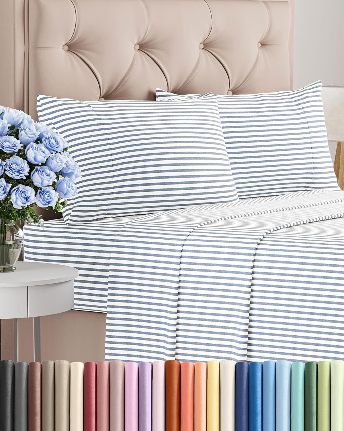 Cal King Size 4 Piece Sheet Set - Comfy Breathable & Cooling Bed Sheets Set - Hotel Luxury Bedding for Women, Men, Kids, Teens, Boys & Girls - Deep Pockets & Wrinkle Free - Oeko-Tex - Blue Stripes 2