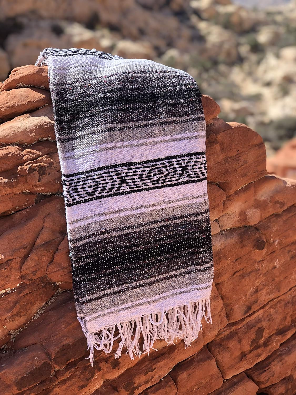 Authentic Mexican Blanket - Premium Yoga Blanket Beach Blanket - Perfect Picnic Blanket, Travel Blanket, Outdoor Blanket - Well Made Yoga Bolster (Gray)