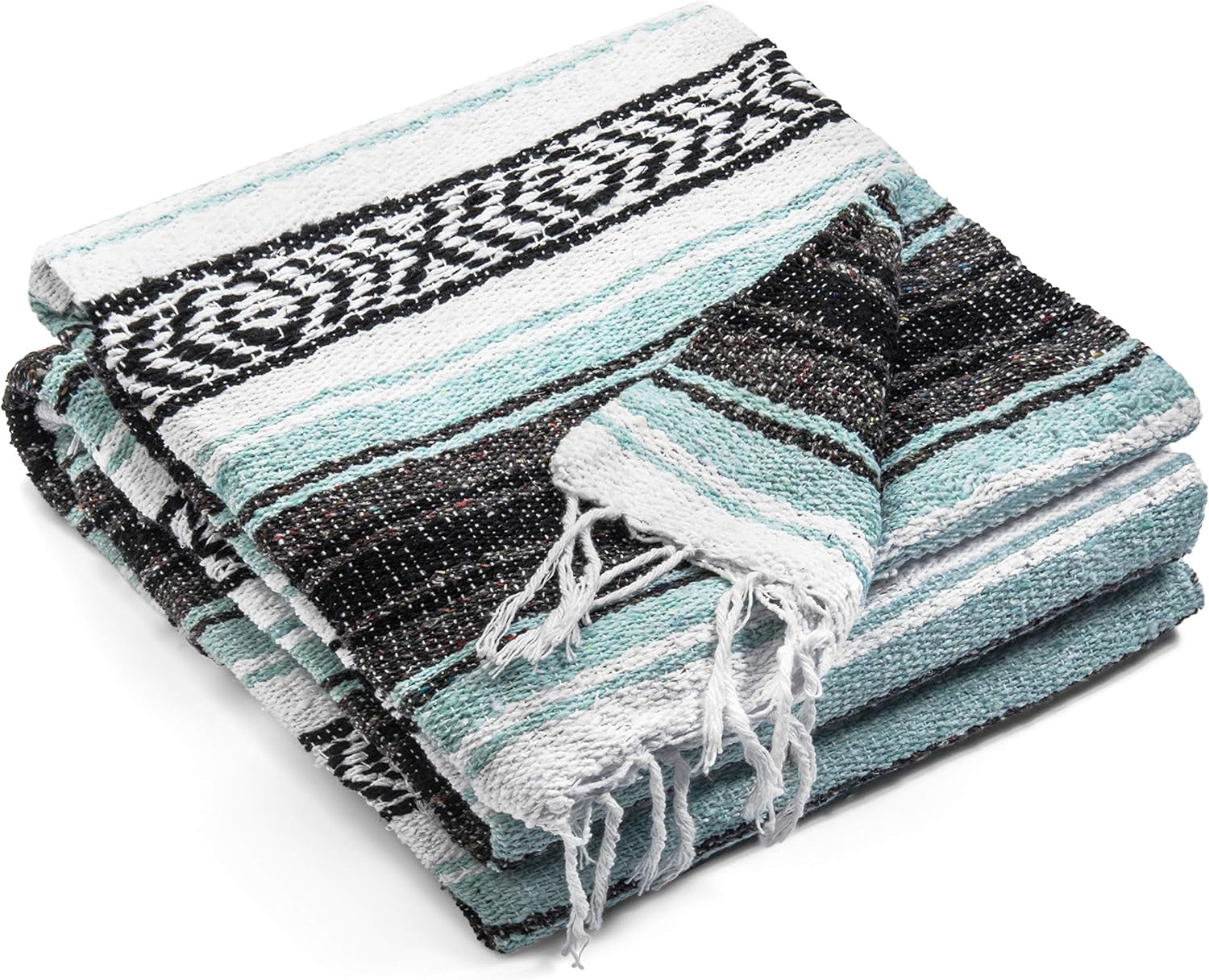 Authentic Mexican Blanket - Premium Yoga Blanket Beach Blanket - Perfect Picnic Blanket, Travel Blanket, Outdoor Blanket - Well Made Yoga Bolster (Mint)