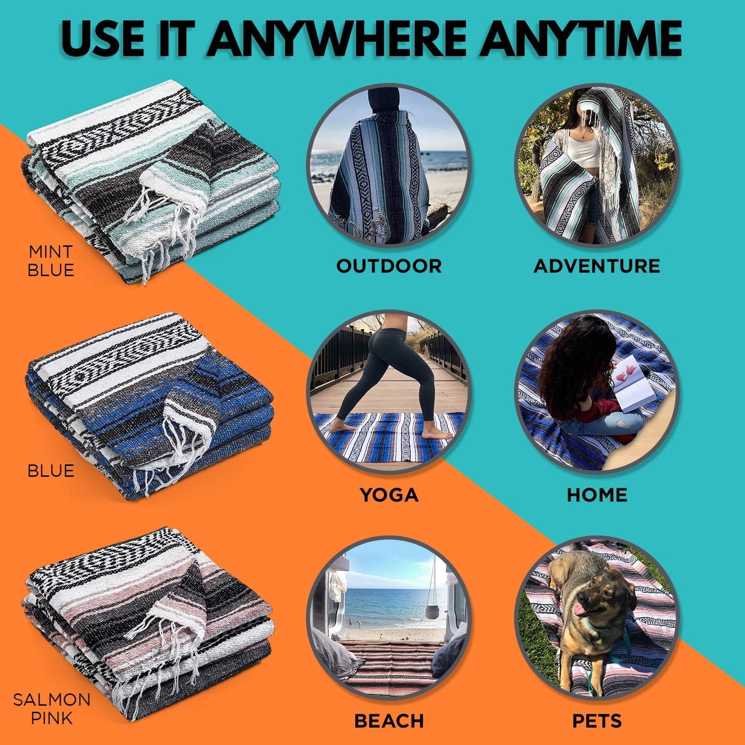 Authentic Mexican Blanket - Premium Yoga Blanket Beach Blanket - Perfect Picnic Blanket, Travel Blanket, Outdoor Blanket - Well Made Yoga Bolster (Gray)